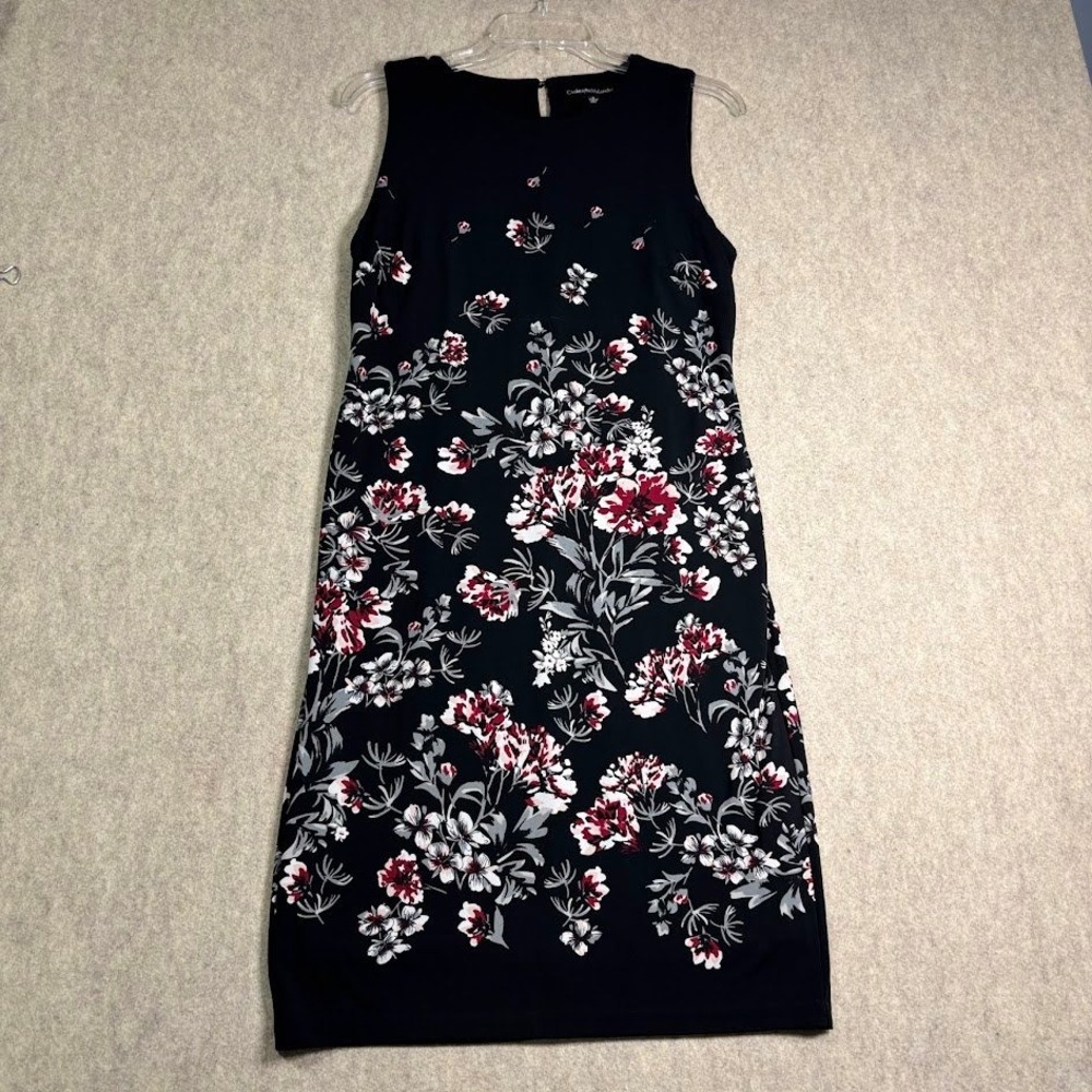 Catherine Malandrino Dress Womens Medium Black Floral Polyester Sheath Classic M